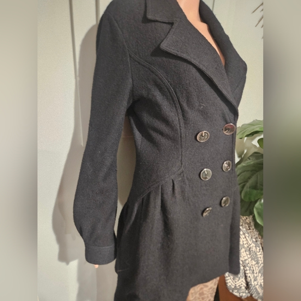 FREE PEOPLE Black Tailored Wool-Blend Double-Breasted Coat. Size Small - Picture 11 of 16